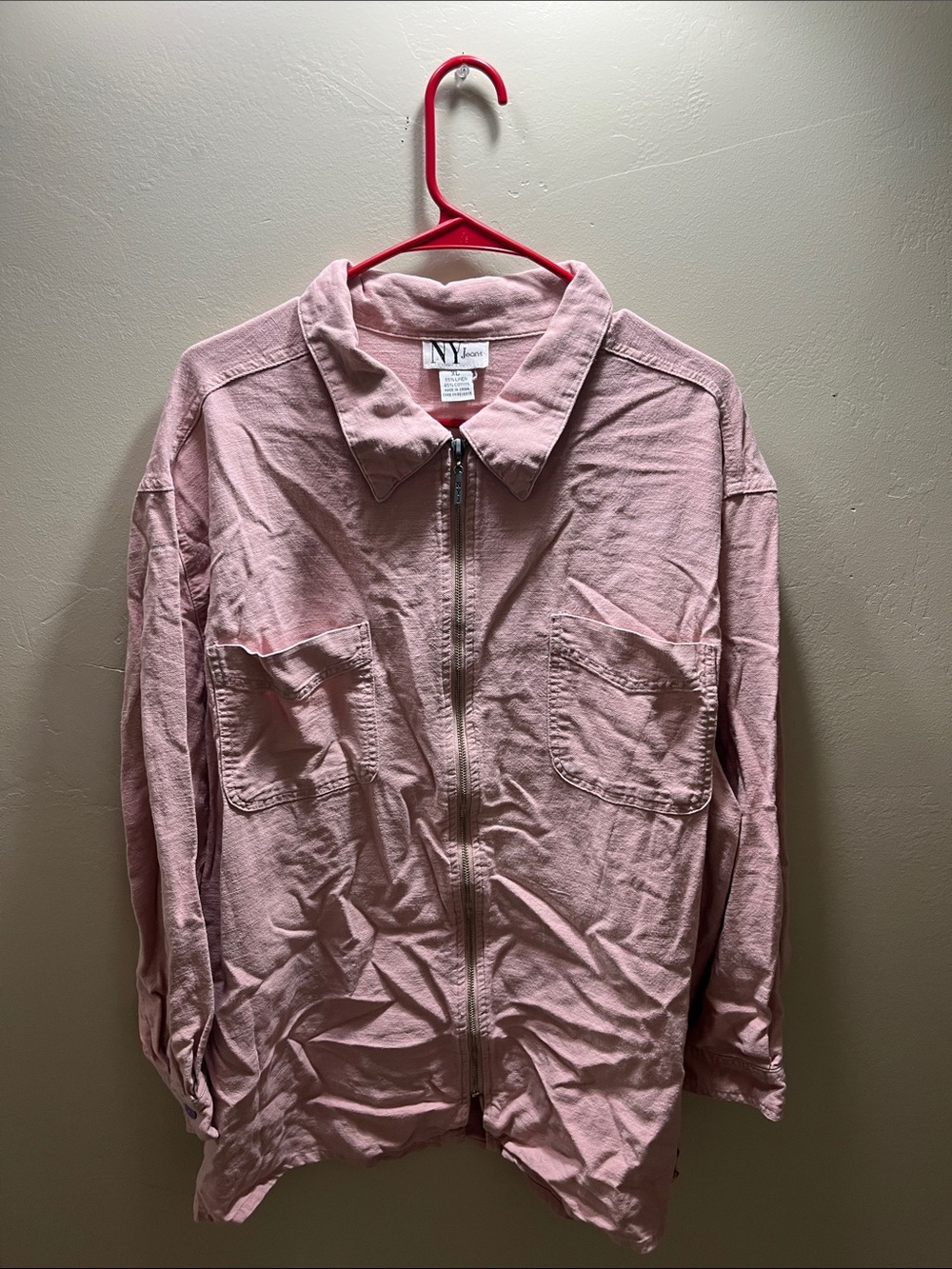 NY Jeans Women's Light Pink Utility Jacket with Front Zip